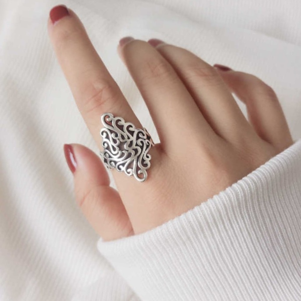 NEW Silver Women's Boho Large Flower Ring Adjustable